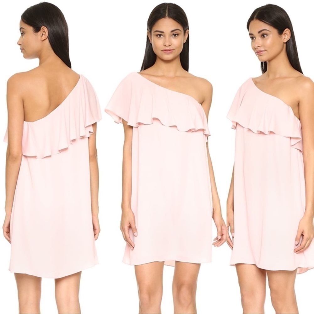 Amanda Uprichard Zoe Dress One Shoulder Ruffle Mini Length Pink Size Small - Picture 2 of 12